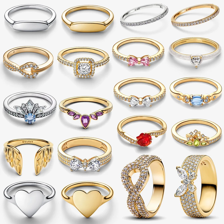 

2026 New 925 Silver Colored Chakra Heart Shining Bow Bee Specimen Princess Crown Ring Festival Exquisite DIY Charm Jewelry Gift