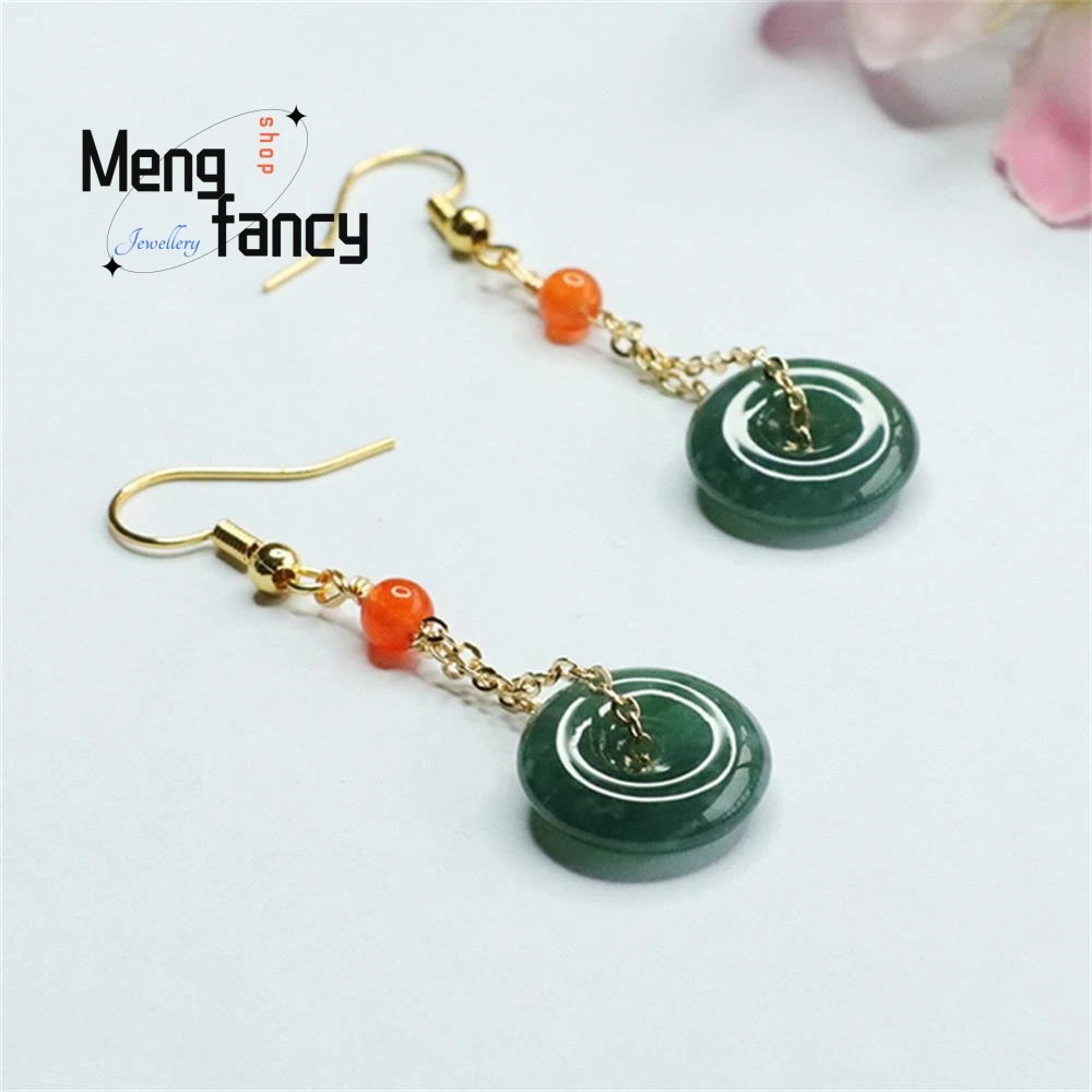 Natural Jadeite Blue Water Peaceful Buckle Earrings Exquisite Elegant Simple High-grade Sexy Young Girls Luxury Quality Jewelry