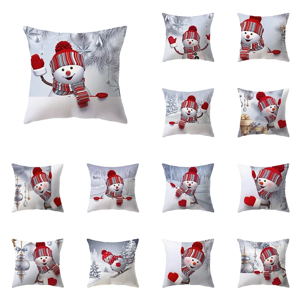 

Merry Christmas Cute Snowman Print Pattern Cushion Cover Home Living Room Sofa Decoration Polyester Pillow