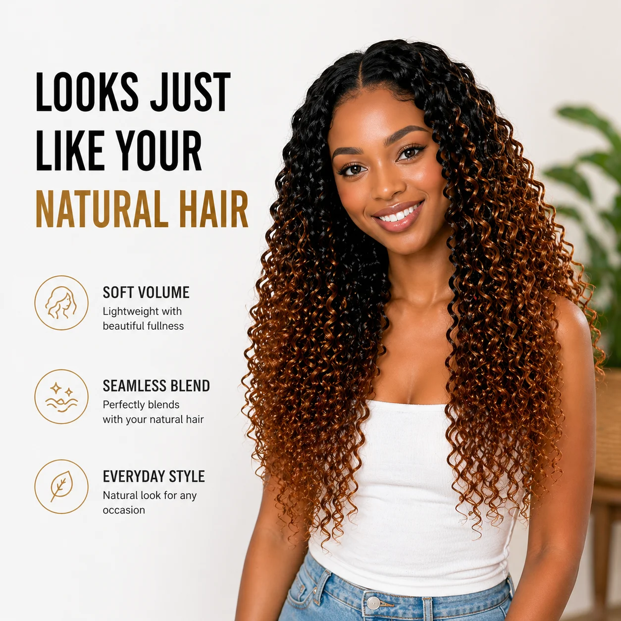 TB30 Brown Kinky Curly Crochet - Feather Hair Extension ulasan dan harga