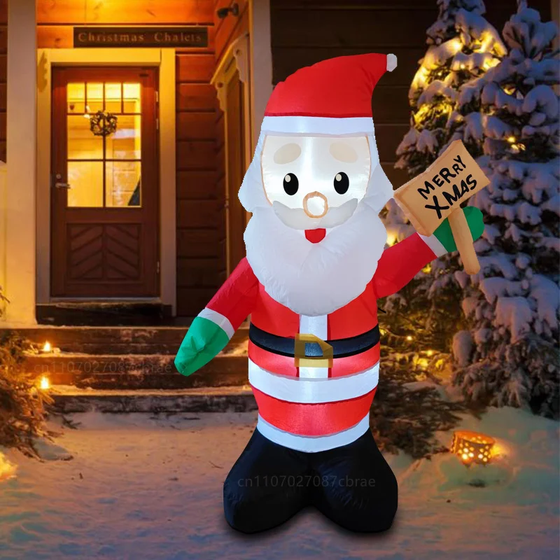 Xmas Inflatable Santa Claus Take wooden sign Holiday Trim Built-in LED Light Indoor Outdoor Garden Yard Lawn Fun Party Trim Prop