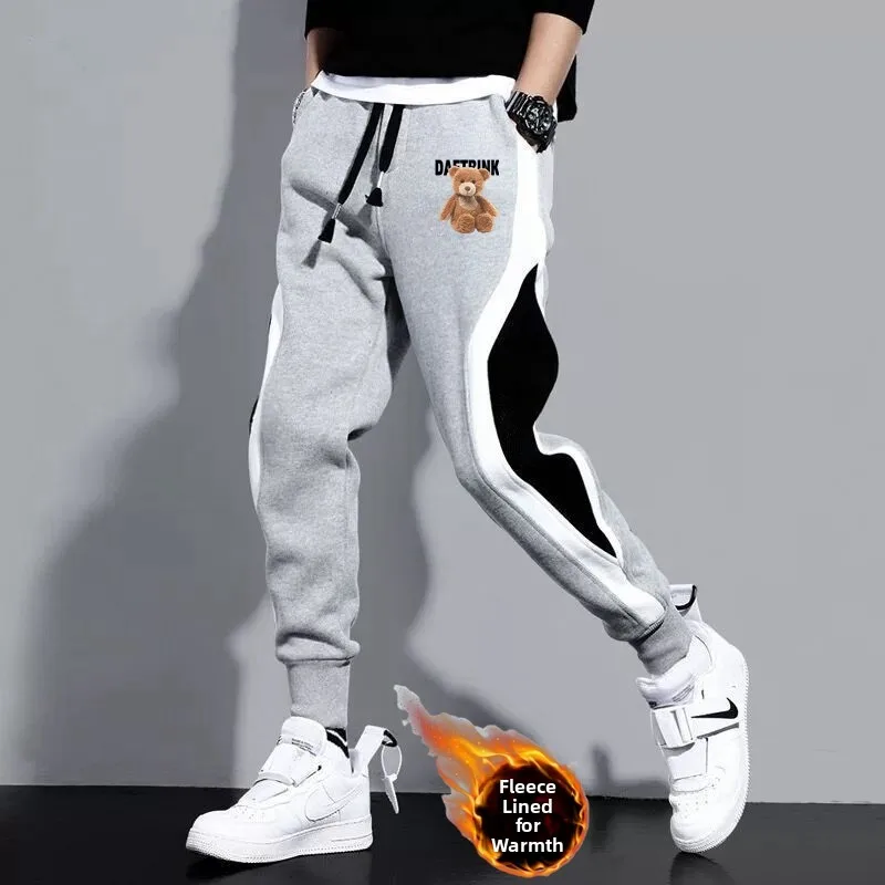 

Men's Winter Thiened Fce Casual Pants Trendy Brand Comfortable Loose Straight Leg Trousers for Youth All Seasons Wear
