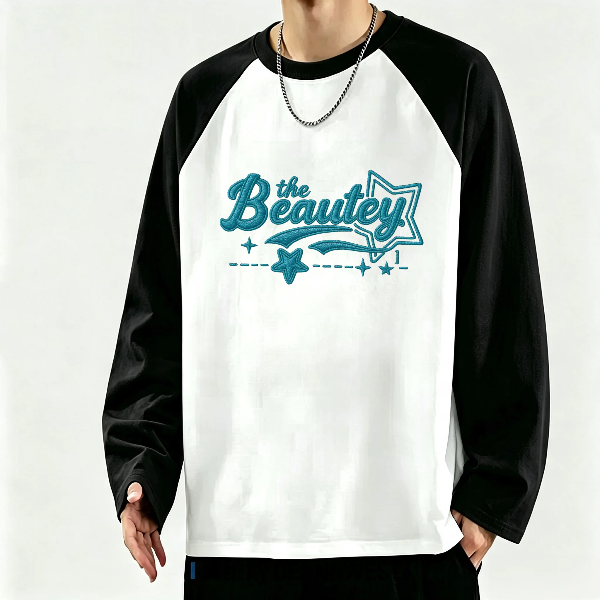 Color blocking casual splicing winter autumn slim fit long sleeved round neck T-shirt base versatile warm base shirt top