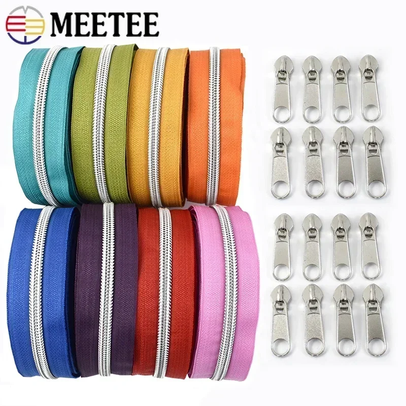 2-10Meters 5# Nylon Zippers Tape By The Meter Zips Slider Pulls Bag Shoes Plastic Zips Heads Repair Kits DIY Clothes Accessories