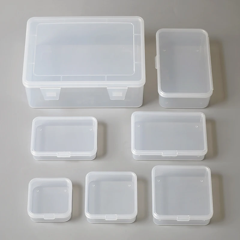 Cajas de almacenamiento rectangulares y cuadradas pequeñas, PP de grado alimenticio, mini piezas, caja de plástico transparente, caja de embalaje de