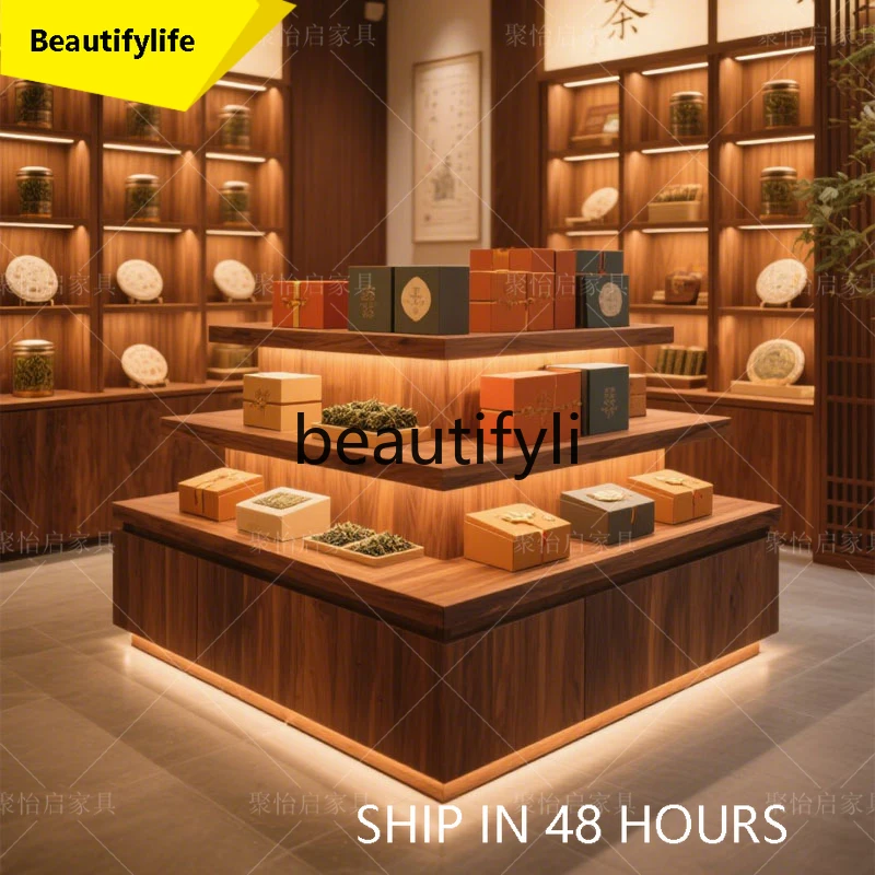 

A16 Solid Wood Tea Shop Double-Sided Island Cabinet Island Side Cabinet Cosmetic Display Cabinet