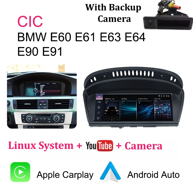 Bonroad draadloze CarPlay Android Auto autoradio voor BMW 3 5 Serie E90 E91 E92 E60 E61 E62 2005-2012 CCC CIC multimediaspeler