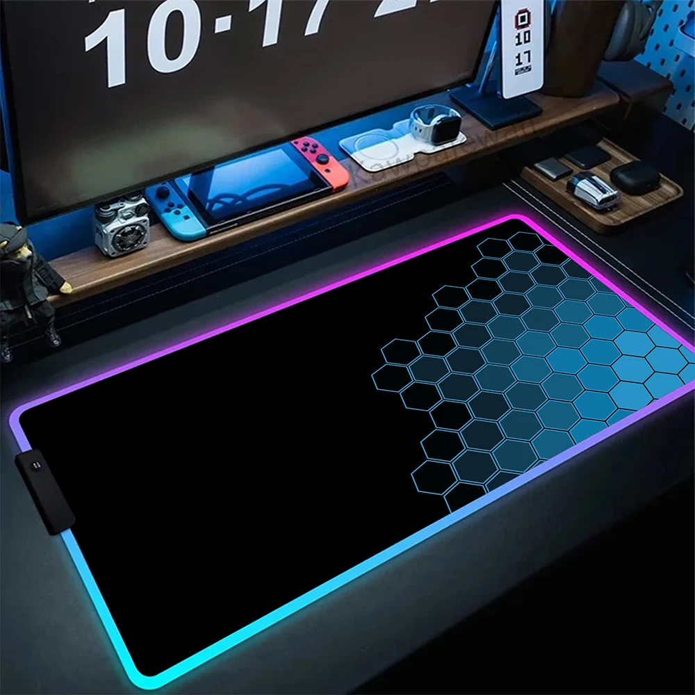 RGB Hexagon Mouse Pad 900x400mm LED Gaming Art Geometric Luminous Anti-skid Computer Offices Cool Mousepad Desk Mat Laptop Rug