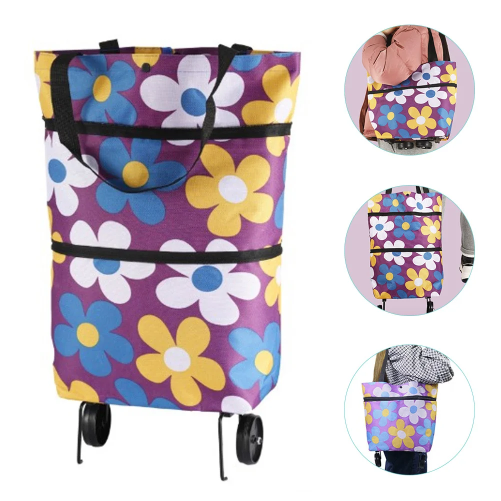 

Foldable Shopping Cart Grocery Cart Bag Large Capacity Portable Shopping Tote with Wheels for Travel Outdoor Trolley Bag
