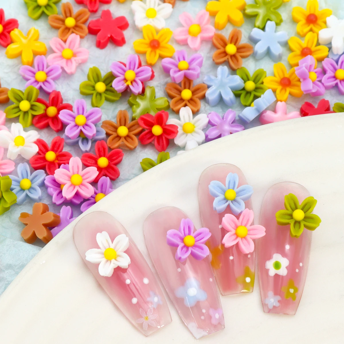 Colorateur Fleurs 3D Nail Art Charms, Kawaii, Macaron, Mini Fleur, Accessoires de Décoration, Été, Fournitures de Manucure