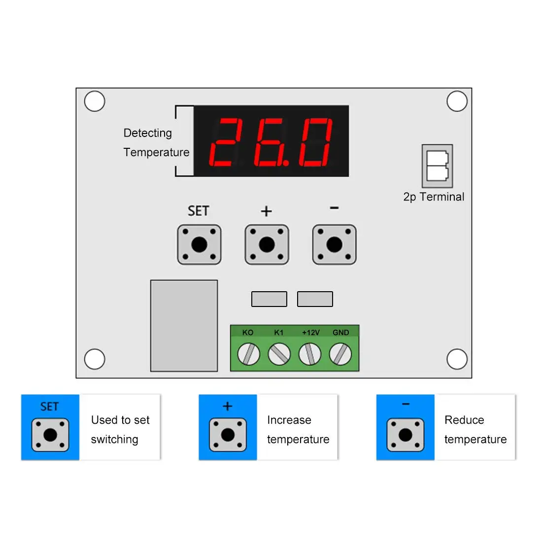 2PCS Temperature Controller Module with Case, XH W1209 LED Display Digital Thermostat Module with Waterproof NTC Probe -50~110℃