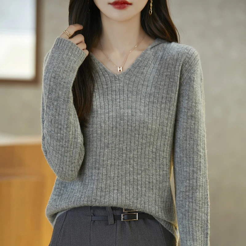 2024 Autumn/Winter New Women's Hooded Knitted 100% Pure Wool Versatile Fashion Woolen Sweater