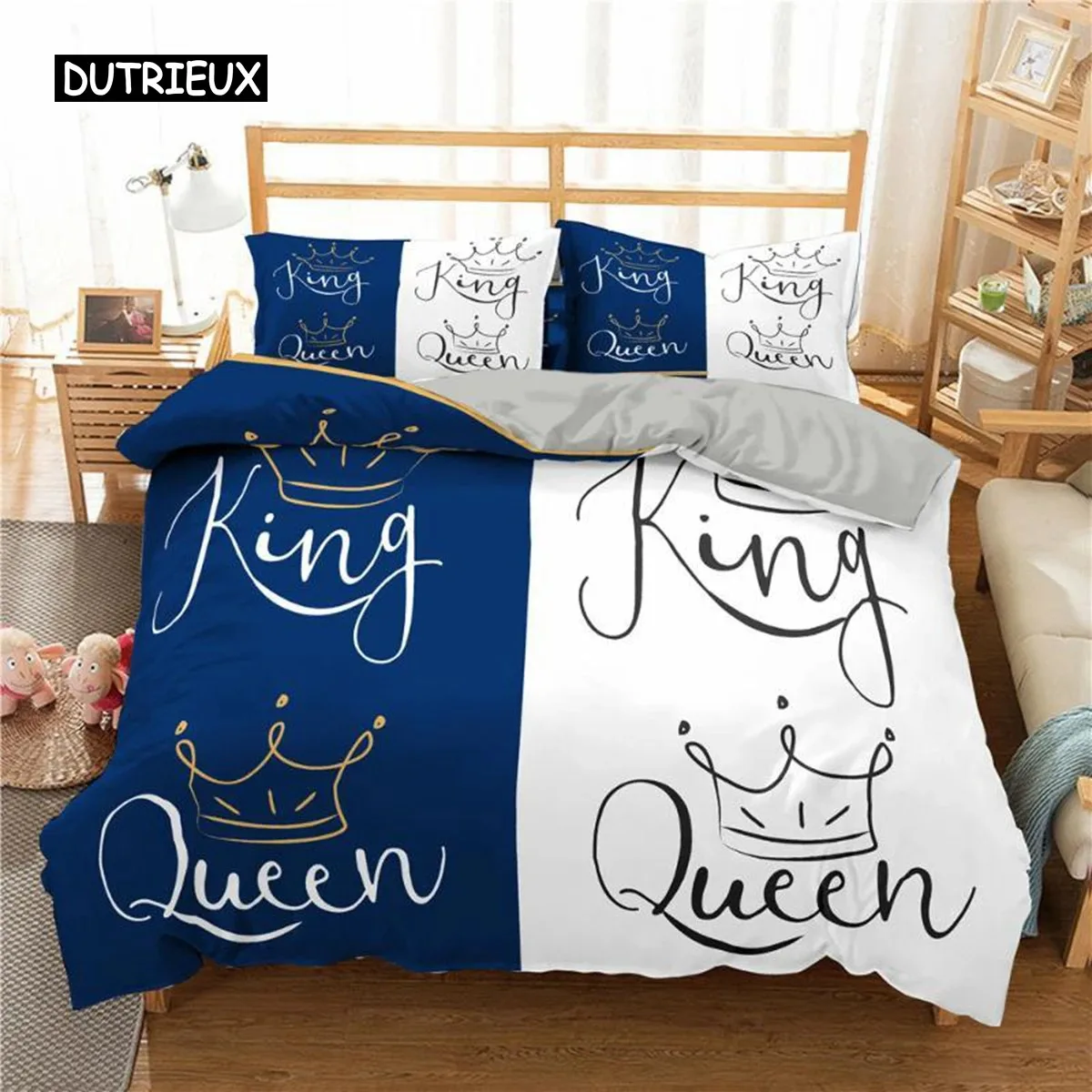 King and Queen Duvet Cover Set Microfiber Beard and Red Lips King Size Bedding Set for Couple Romantic Valentine's Day Presents