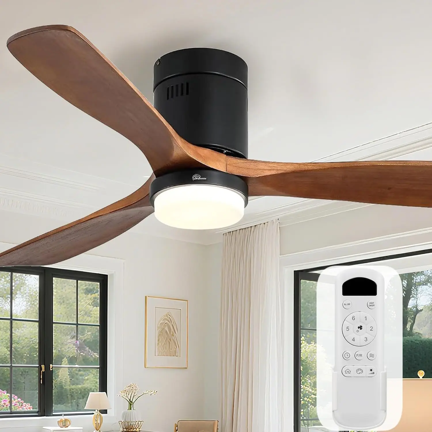 

Ceiling Fans with Lights 52 Inch Flush Mount Ceiling Fan with Remote Control, Wood Blades Modern Outdoor Ceiling Fans
