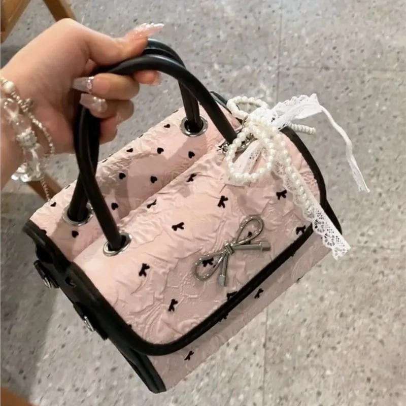 

Корейский стиль, милая милая сумка с бантом, женская плиссированная кружевная нежная сумка на плечо, женская милая сумка через плечо с принтом, изысканная сумка через плечо