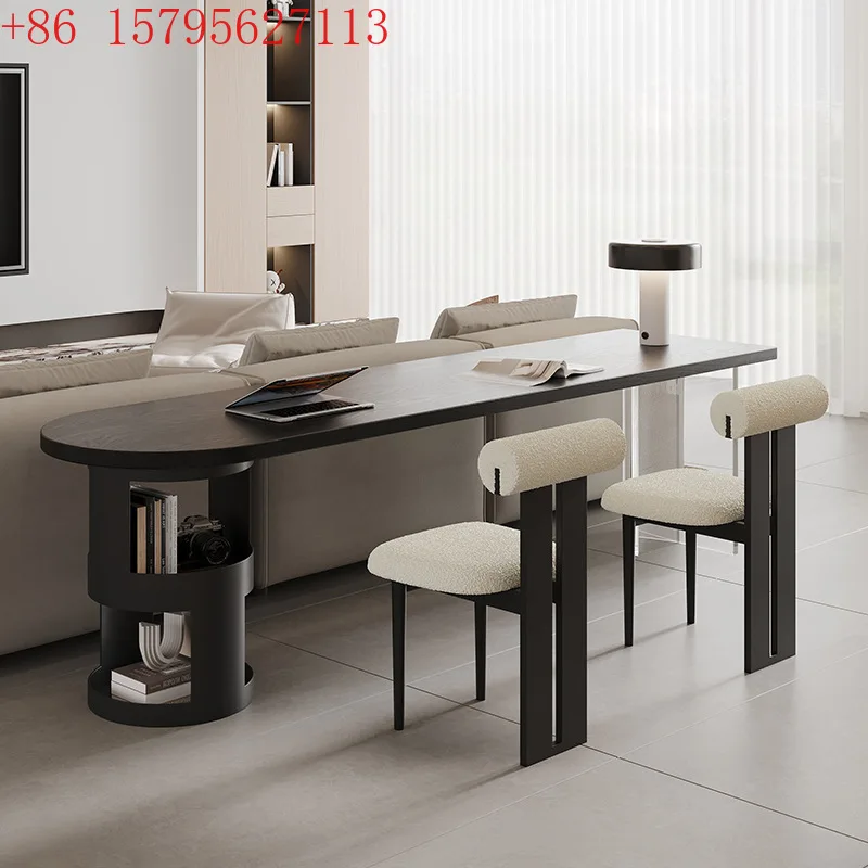 Italian minimalist double horizontal hall sofa back strip study table black solid wood desk