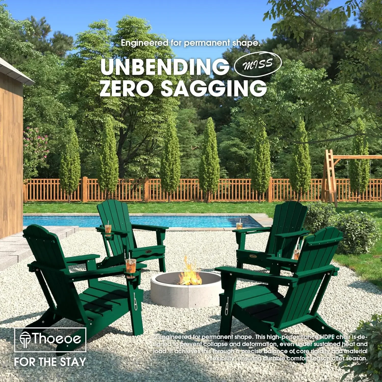 Folding Adirondack Chair Set of 2, HDPE All-Weather Outdoor Chair with Cup Holder, Wooden Textured, Fire Pit Chair, Plastic Pati