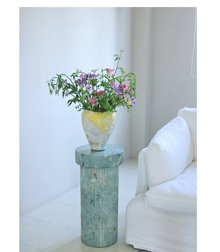 Retro green side table B & B living room imitation marble Roman column coffee table design