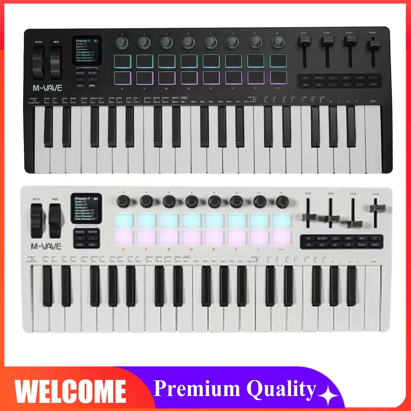 M-VAVE SMK-37 PRO 37 Keys MIDI Keyboard with 16 RGB Pads & 8 Knobs Supports Software Operation USB MIDI Controller