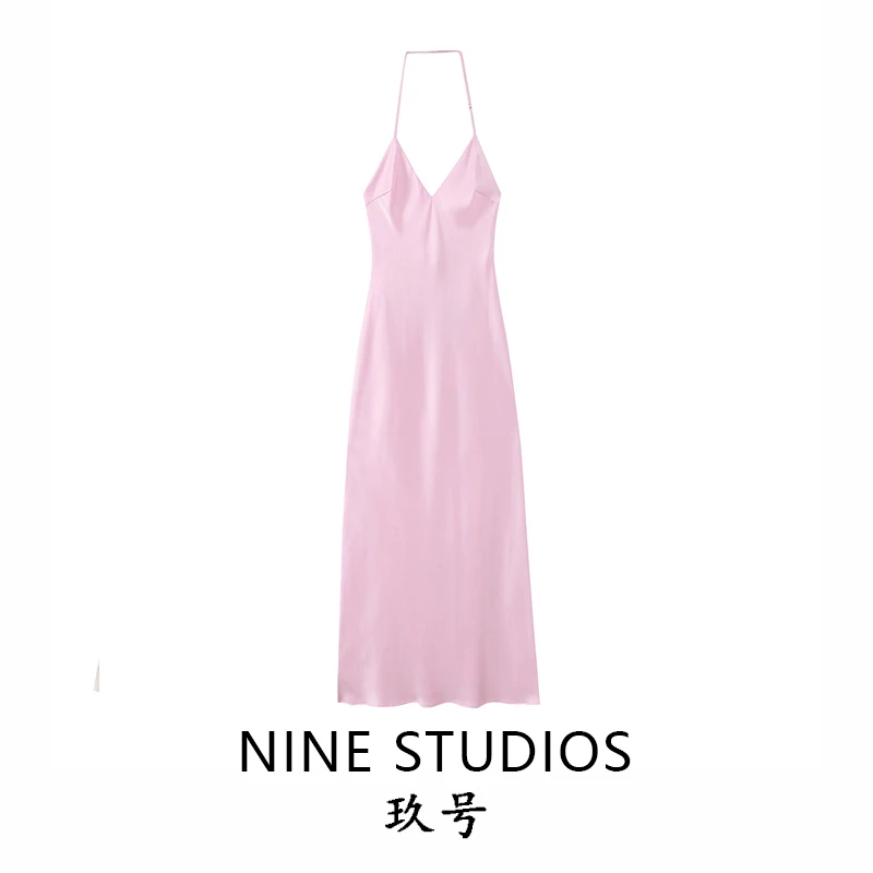 Ele Pure Color Bal Sexy Silk Satin Midi Strapl Dr Women's Faion l Waist Svel Long V-ne Gown