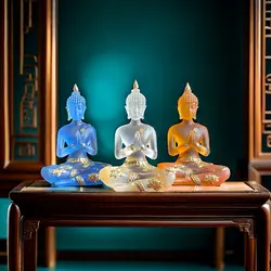 Mini Transparent Buddha Statue Zen Gesture Clear Thai Buddha Resin Figurine Sculpture Home Office Feng Shui Decoration Ornament