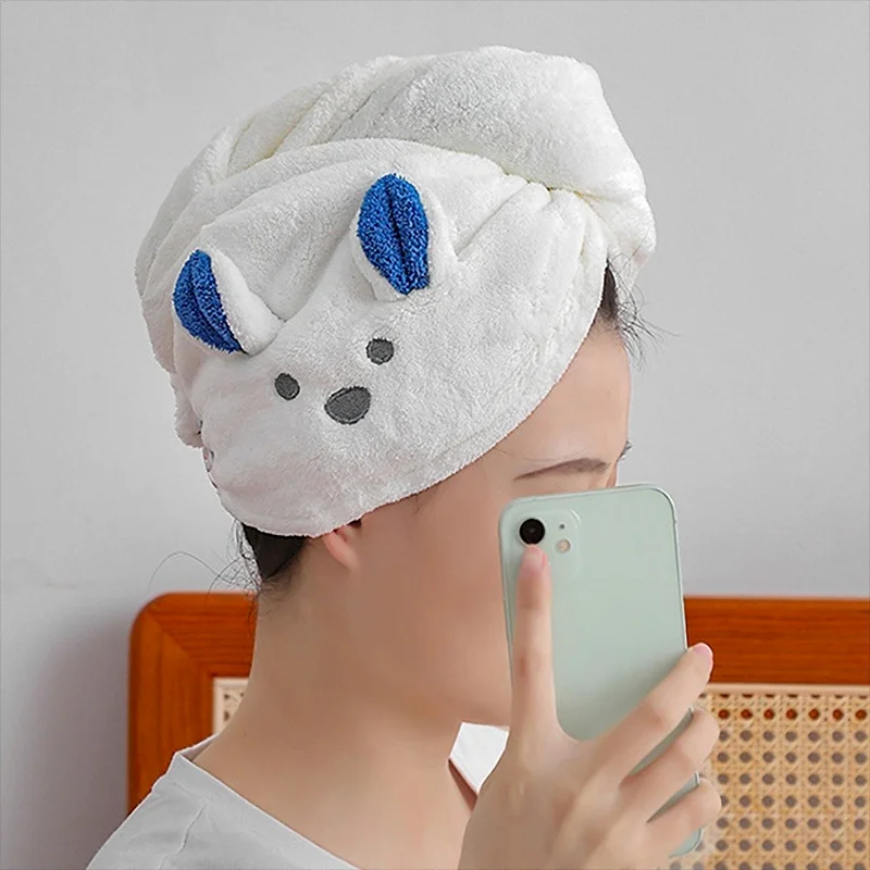 Microfiber Hair Towel Wrap Ultra Absorbent Fast Drying Hair Turban Soft Hair Wrap Towels for Women Cartoon Koala Rabbit Cute