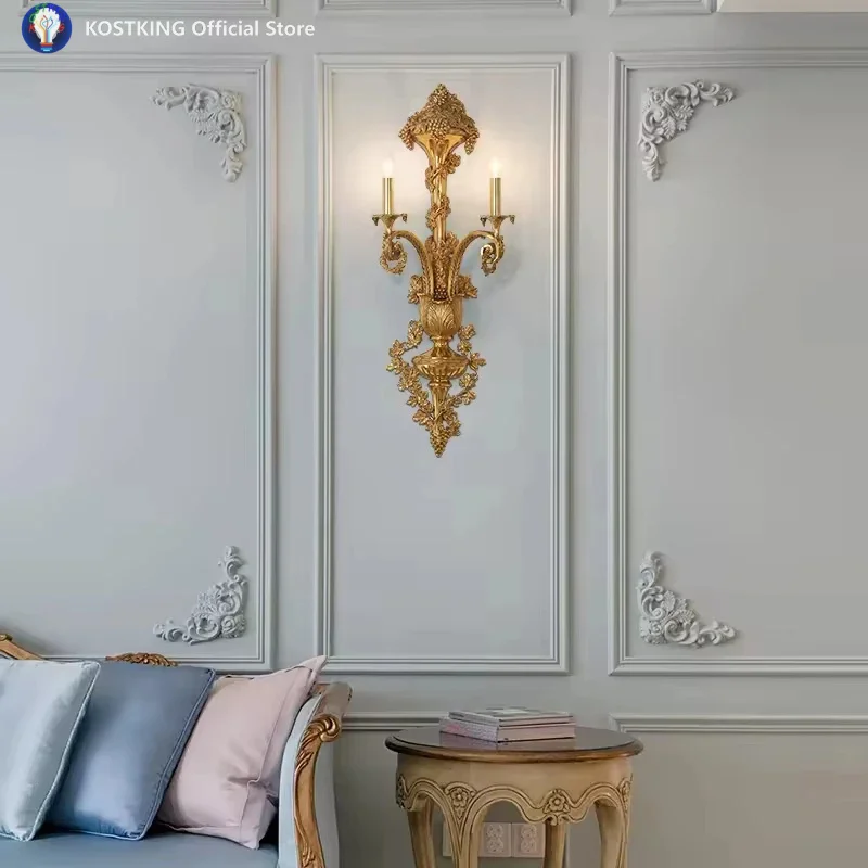 

Настенный светильник в стиле барокко, золотое двойное бра, внутренний состаренный медный настенный светильник, европейские настенные светильники для спальни, современные