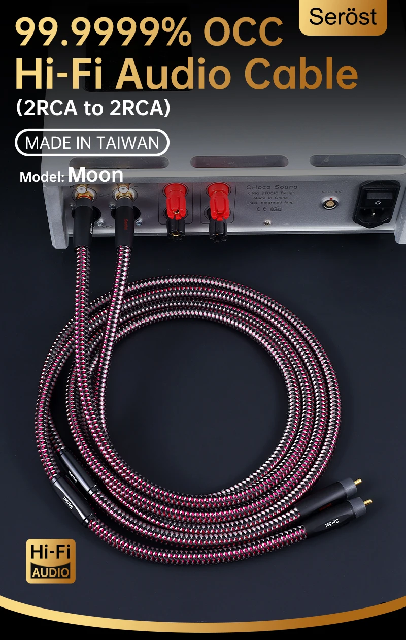 Serost Moon HIFI Einzelkristall-Kupfer 2RCA Stecker-zu-Stecker Audiokabel 99,9999% OCC für CD DSP DAC Auto-Audio-Lautsprecher-Verstärker – Detail 1