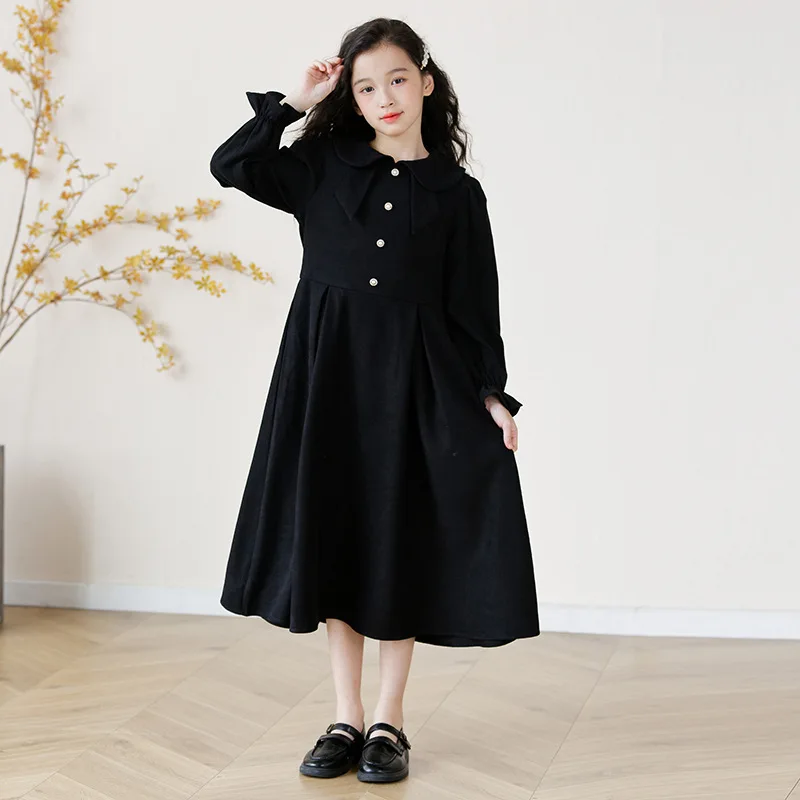 

Childrens Clothes Girls Dresses Casual Red Black Long Sleeve Teen Kids Fall Dresses Lapel Turn Down Collar Spring Dress New 2025