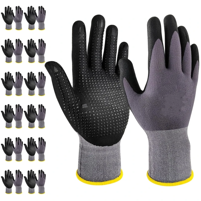 MicroFoam Nitrile Coated Work Gloves Dot Grip Seamless Knit Safety & Security Gloves for Men Women Gardening Industrial Assembly
