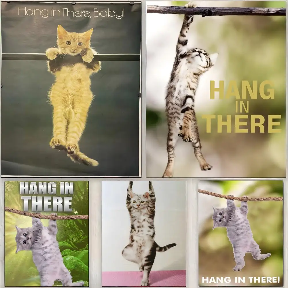 poster artwork decoration H-Hang In There Baby Cute Cat Yoga Poster Poster Modern Home Interior Decor Artistic Wall Decoration