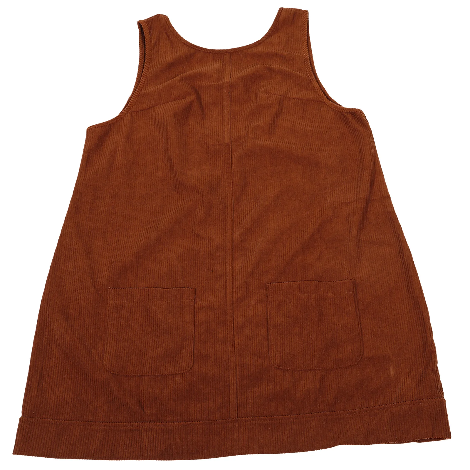 

Corduroy Sleeveless Mini Dress Women Warm Brown Retro Vest Jumper A Line Casual Summer Outfit Soft Fabric Pockets