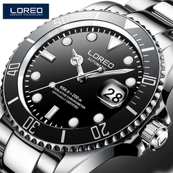 LOREO Automatic Sport Watch Men Date Luminous Seagull Mechanical Watches For Men Diving 200m Men Watch Waterproof reloj hombre