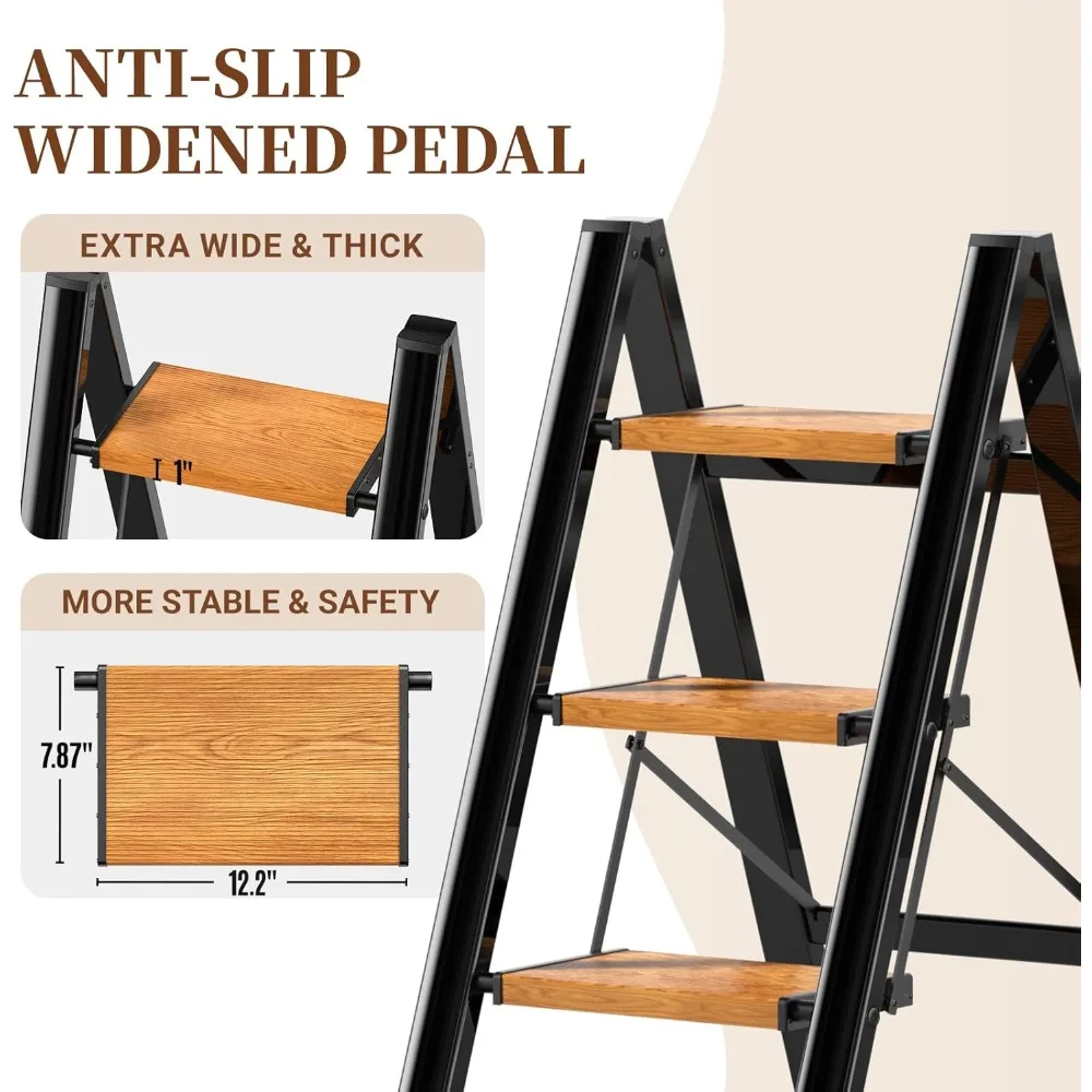 Escalera plegable para adultos: pedal ancho, capacidad de 330 libras, aluminio resistente, portátil