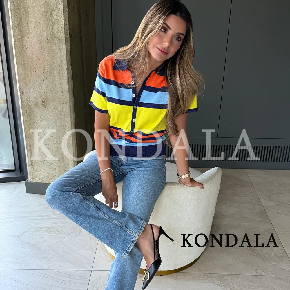 Summer Clothing Yarn - Kadınlar için Şık Renkli Çizgili Örme