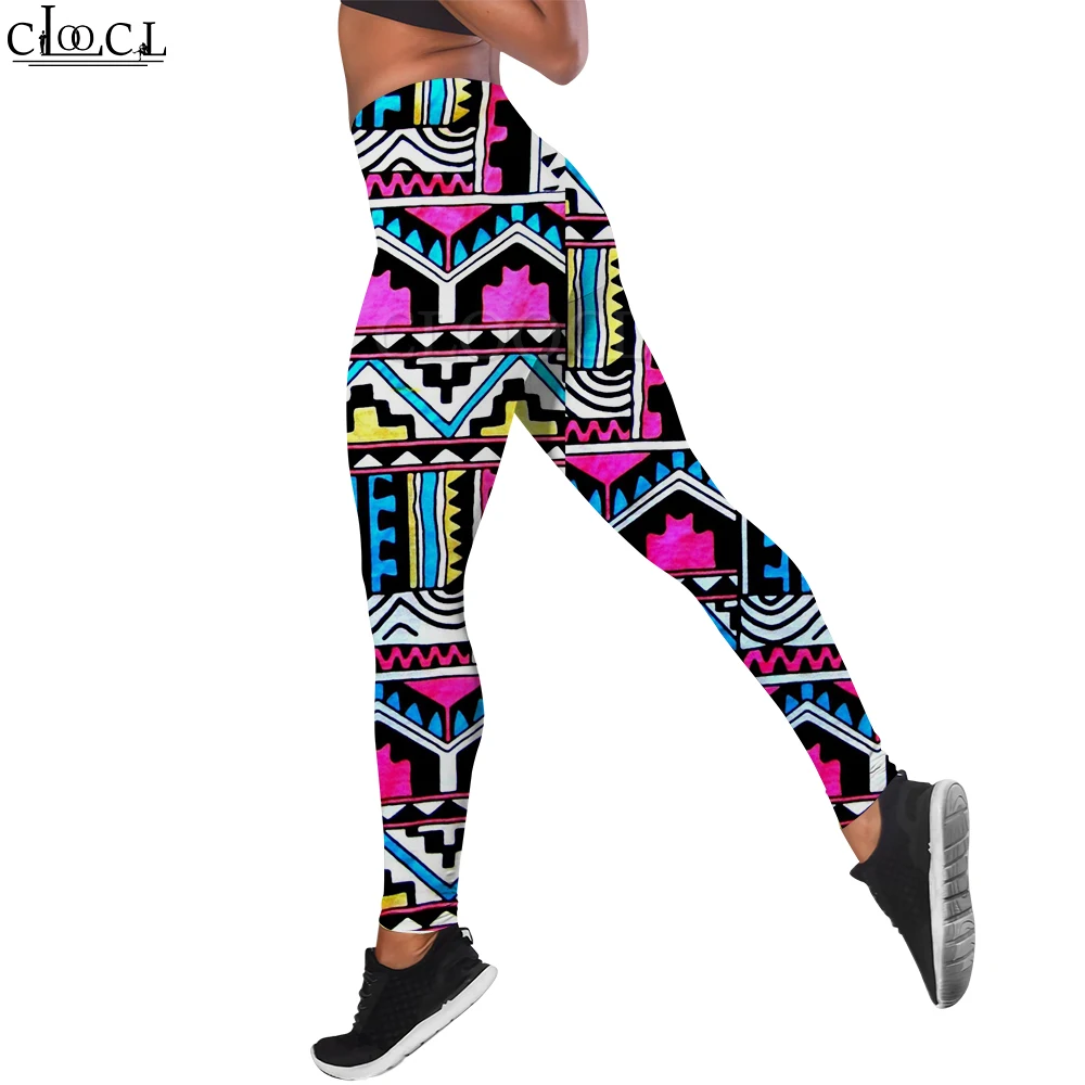 Cloocl legging feminina ajuste levantamento nádegas correndo calças apertadas padrão geométrico artístico impressão 3d leggings finos