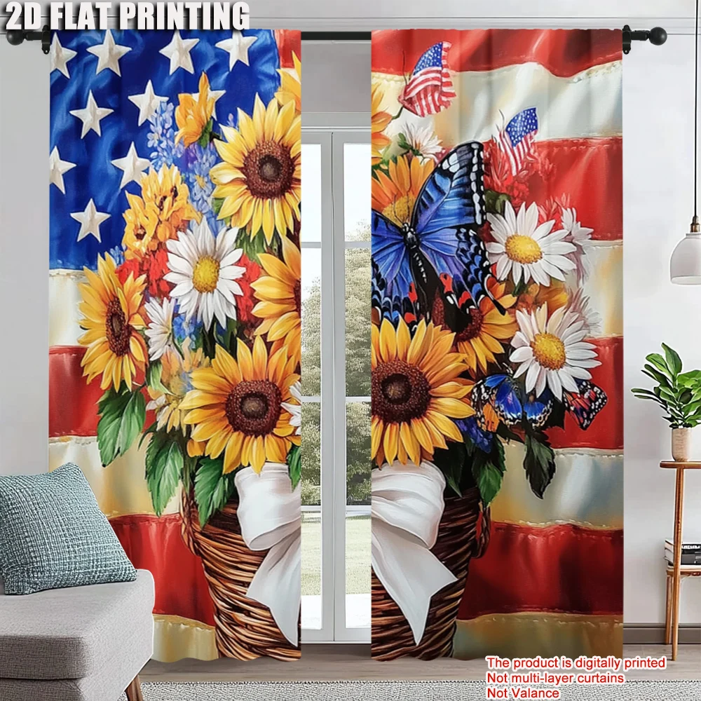 

2pc, Party Window Curtains Fashion Sunflowers and Chrysanthemum Versatile Durable Polyester,Without Electricity Wall Decor for