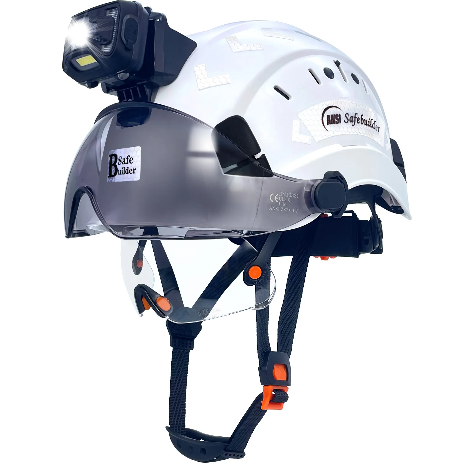 

CR06 Safety Helmet with 2 Visor Build In Headlight Safety Hard Hats with Rechargeable Headlamp for Men Work Industrial