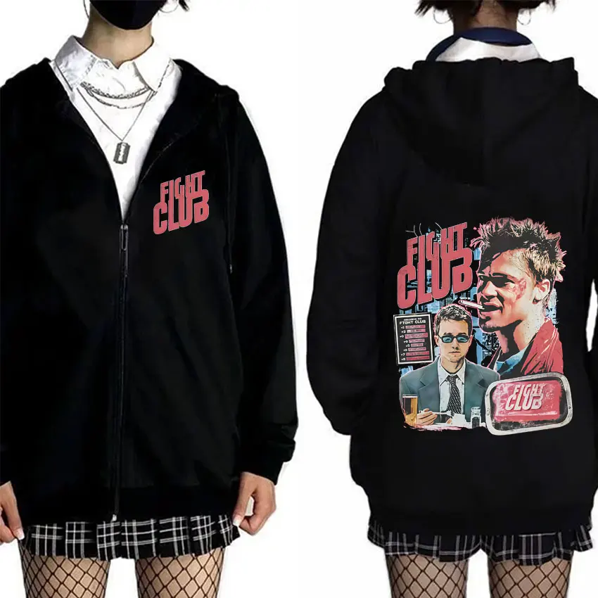 

TV Fight Club Graphic Zipper Hoodie Men Women Casual Vintage Hoodies Unisex Harajuku Oversized Zip Up Jacket Male Casual Coat