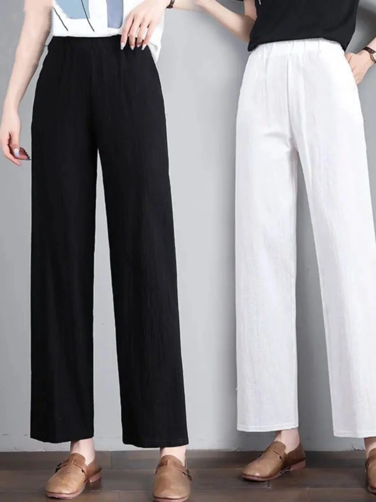 

Хлопковые широкие брюки с высокой талией, прямой крой, тонкие весенне-летние повседневные свободные брюки больших размеров, женские брюки Seven Nine Points