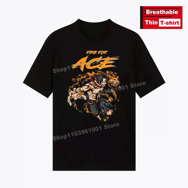 

Japanese Hot Animation Printing - Ace T-shirts y2k Harajuku Street Men Women Short Sleeve Tees Black Breathable Thin T Shirt