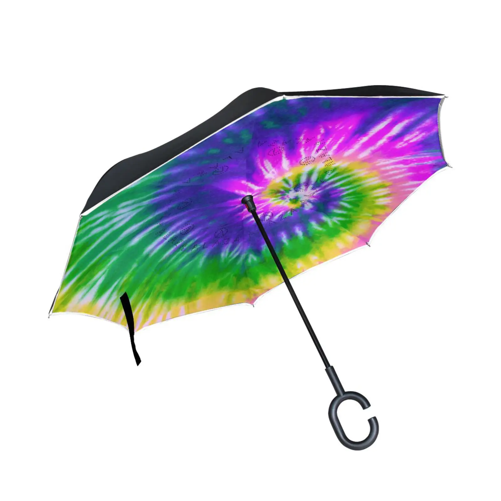 Rainbow Tie Dye Swirl Print Long Handle Car Reverse Umbrella Rain Women Anti-UV Folding Inverted Upside Down Windproof Umbrella