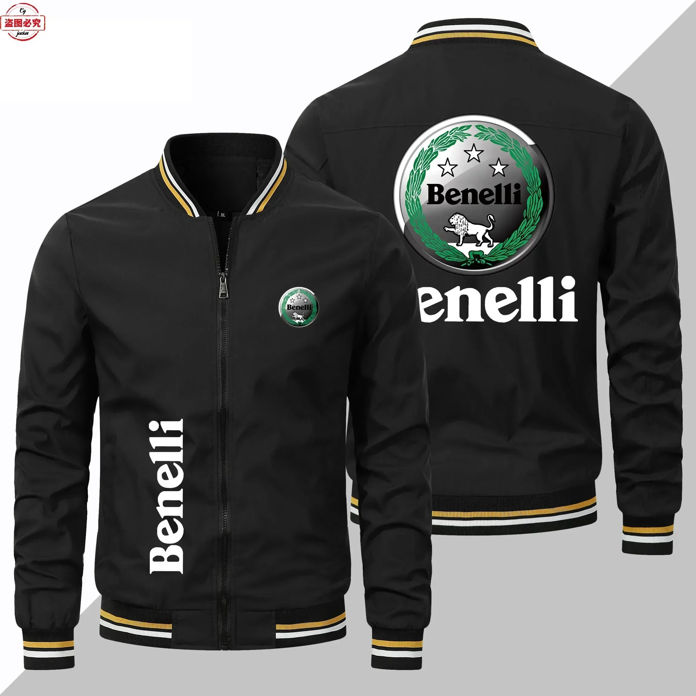 

Benelli Motorcycle Logo Printed Jacket Loose Long Sleeved Men's Top Stand Up Collar Zipper Jacket Benelli Racing Riding Suit