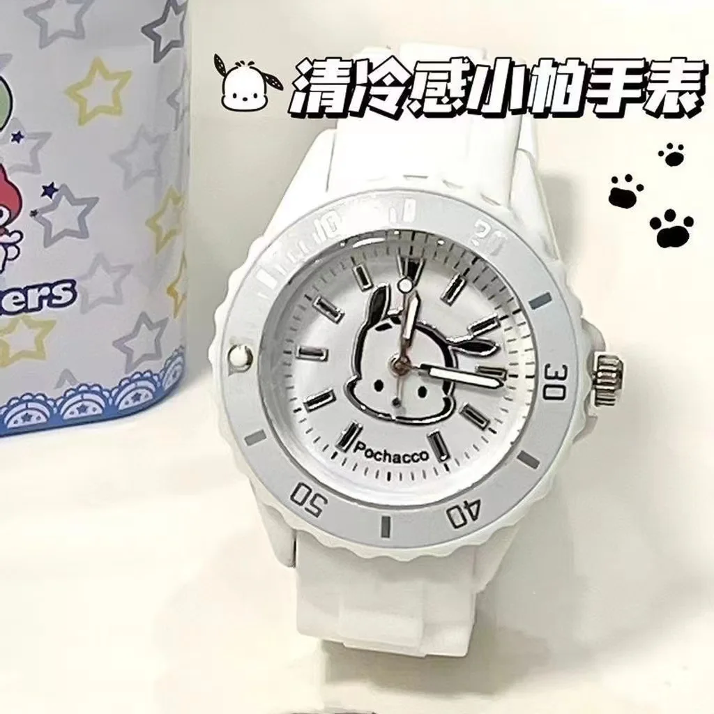 Sanrios HelloKittys Kuromi Pure White Watch High-end Design Fashion Simple Waterproof Simple High-value Watch Holiday Gift