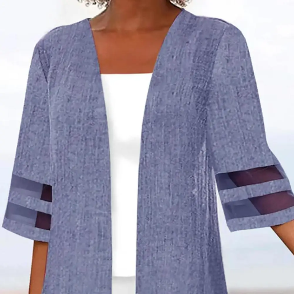 Vintage Halbarm Mittellanger Mantel Mantel Sommer Lose Strickjacke Bohemian Mesh Patchwork Frauen Offenen Stich Strickjacke Jacke 2025