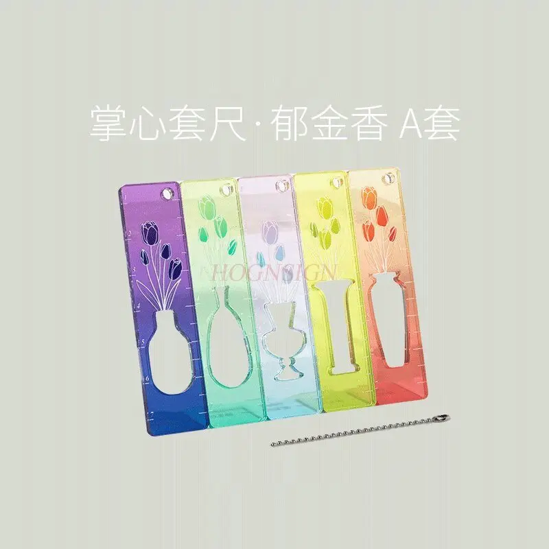5pcs/set Palm ruler tulip limited mini scale mini transparent ruler pendant flowers