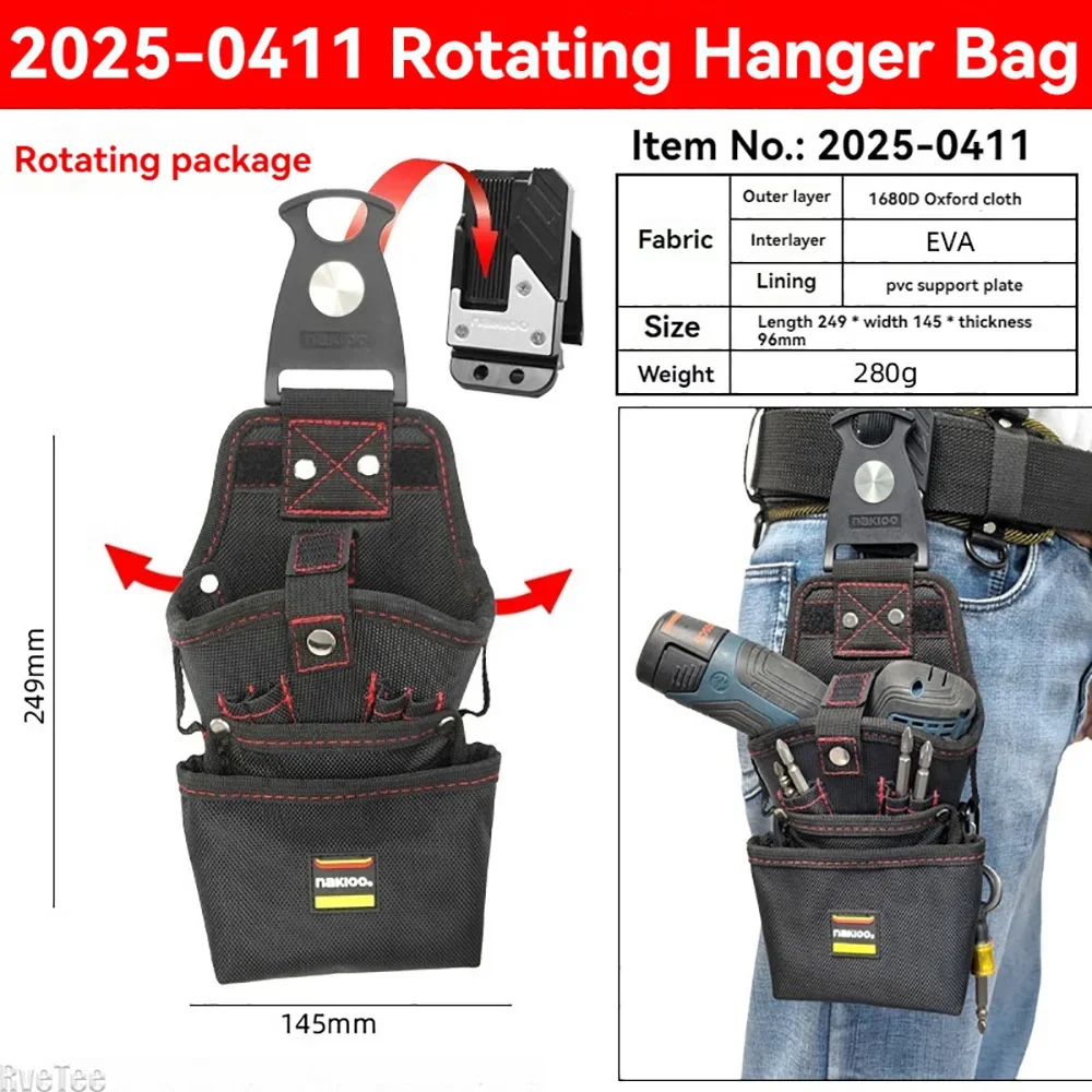 NAKIOO Rotating Tool Bag - Quick-Hang Drill Belt for Electricians with Tajima Buckle