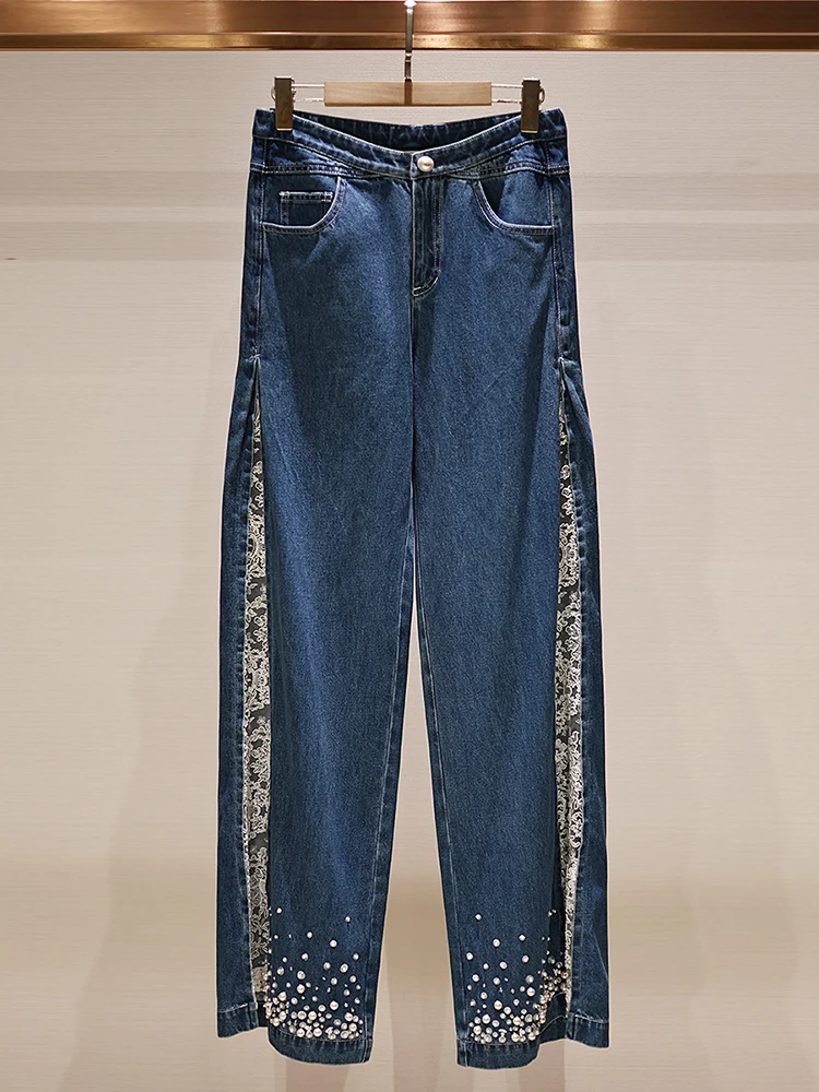 

Женские джинсы с высокой талией и широкими штанинами, синие, летние, свободного кроя, на пуговицах, удобные, длинные брюки