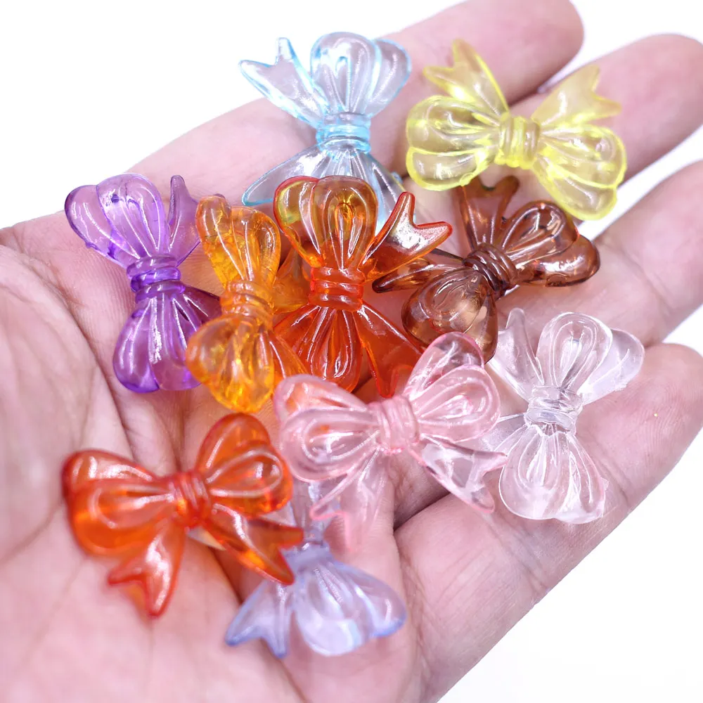 50PCS Mix Transparent Acrylic Bowknot Charm Beads Multicolor Handicrafts Home Clothing Decoration Accessories DIY Material Pack
