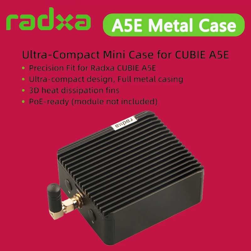 Radxa Metal Case for A5E, CUBIE A5E Metal Enclosure 7264 POE Ready